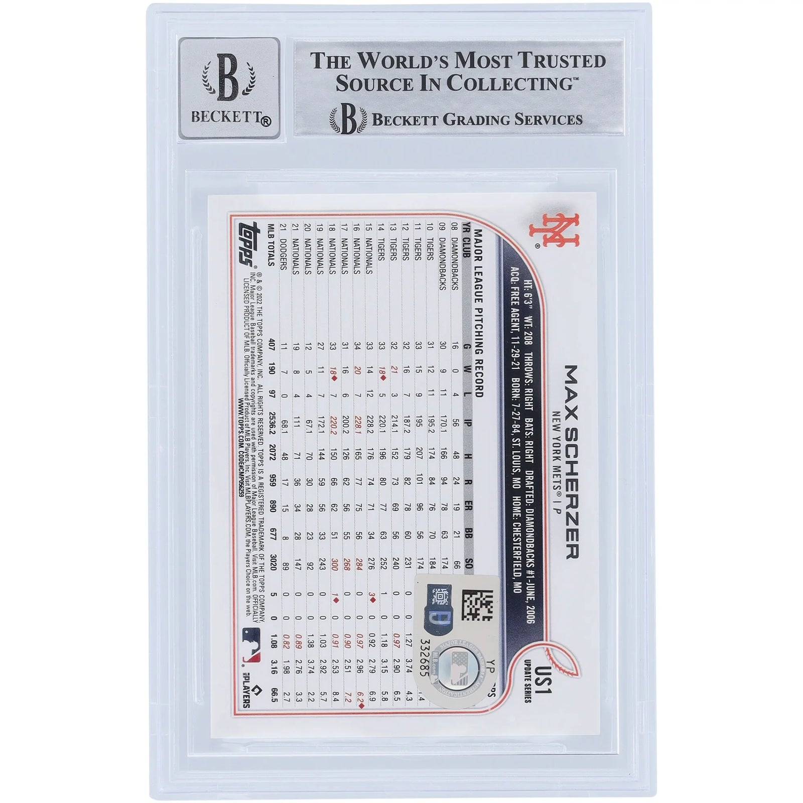 Max Scherzer Signed 2022 Topps Update #US1 Card | Mad Max Inscription