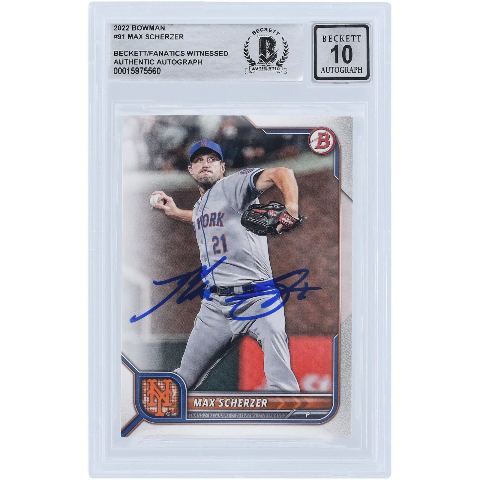 Max Scherzer Signed 2022 Bowman Series 1 #91 Card | Graded 10