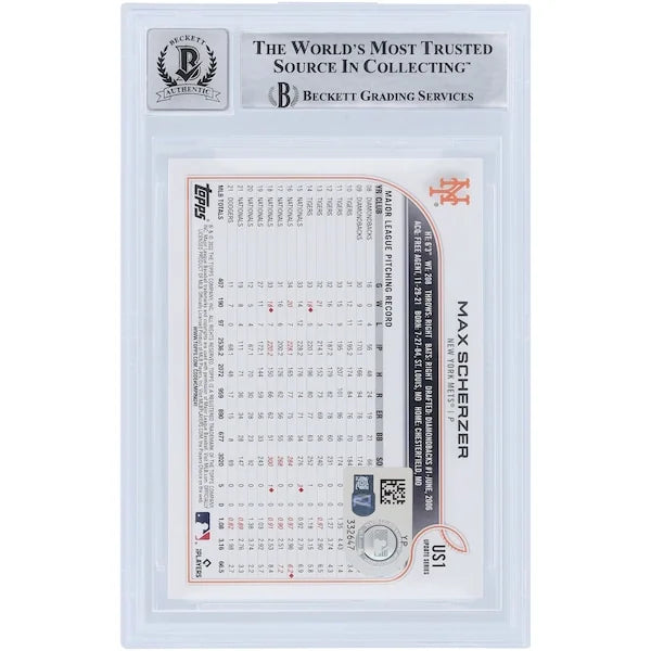 Max Scherzer Signed 2022 Topps Update #US1 Card | Beckett 9