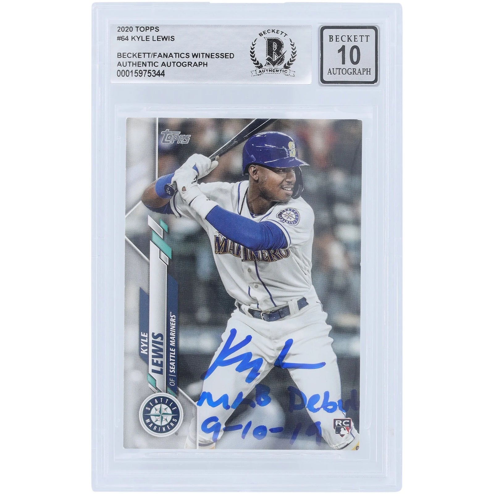 Kyle Lewis Signed 2020 Topps Series 1 #64 Rookie Card | Graded 10