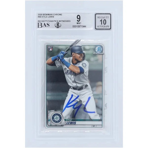 Kyle Lewis Signed 2020 Bowman Chrome #90 Rookie Card | Beckett 9
