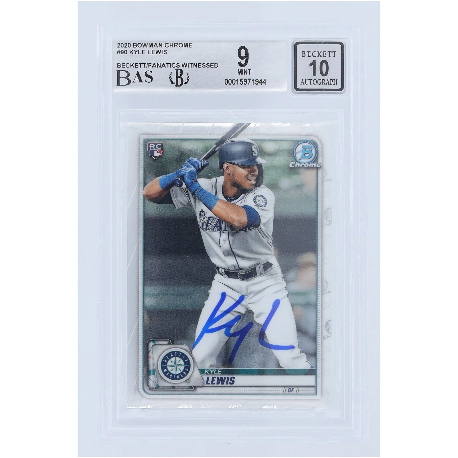 Kyle Lewis Signed 2020 Bowman Chrome #90 Rookie Card | Beckett 9