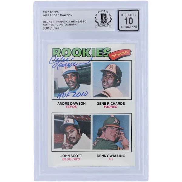Andre Dawson Signed 1977 Topps Series 2 #473 Rookie Card | Graded 10 with HOF 2010 Inscrip