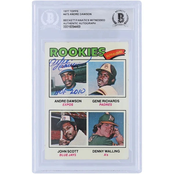 Andre Dawson Montreal Expos Autographed 1977 Topps Series 2 #473 Beckett Fanatics Witnessed Authenticated Rookie Card with "HOF 2010" Inscription - F2