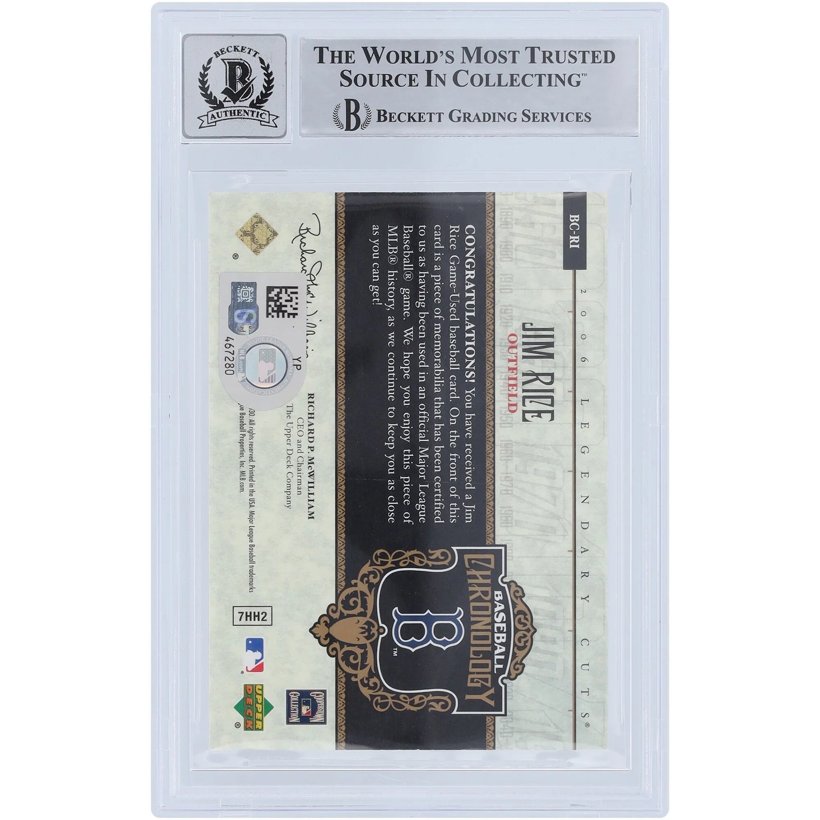 Jim Rice Signed 2006 Upper Deck SP Legendary Cuts Card | Beckett 10