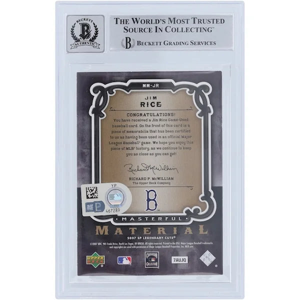 Jim Rice Signed 2007 Upper Deck SP Legendary Cuts Card | Graded 10