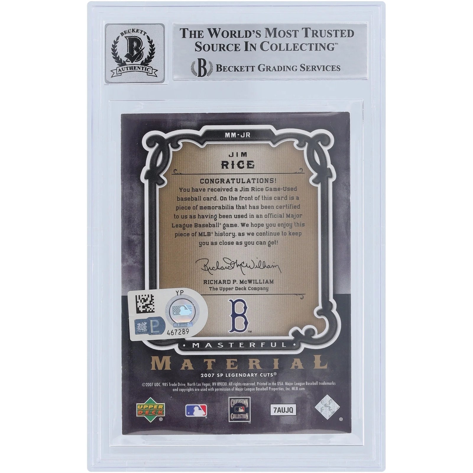 Jim Rice Signed 2007 Upper Deck SP Legendary Cuts Card | Graded 10