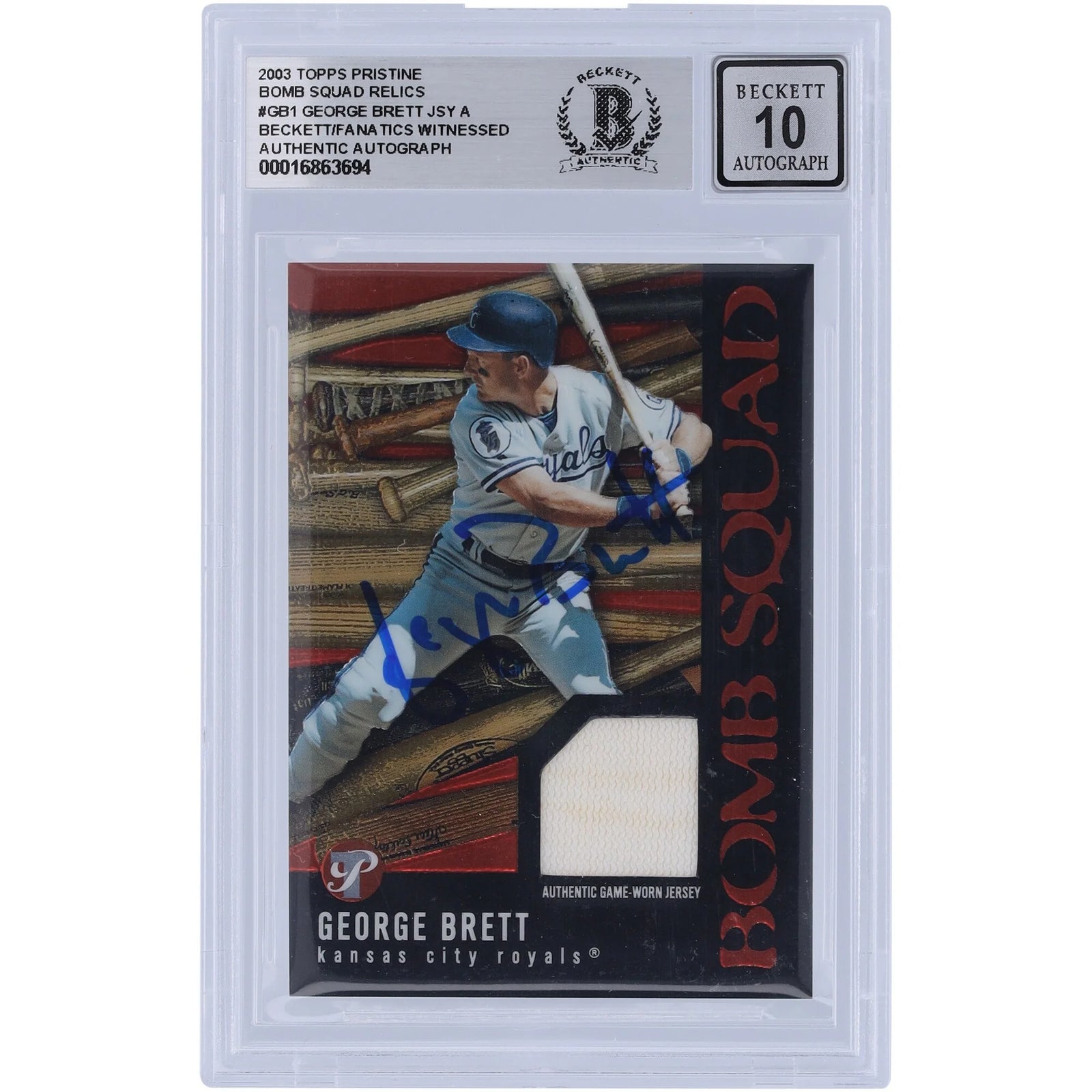 George Brett Signed 2003 Topps Pristine Bomb Squad Relic Card | Graded 10