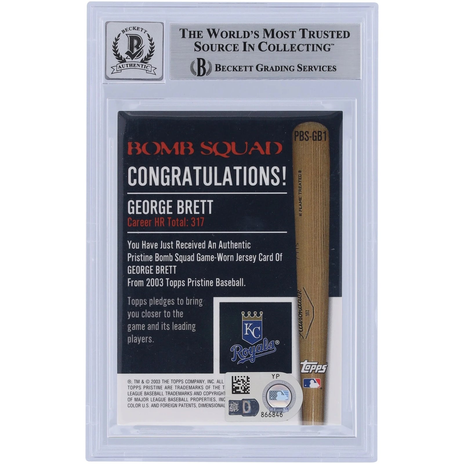 George Brett Signed 2003 Topps Pristine Bomb Squad Relic Card | Graded 10