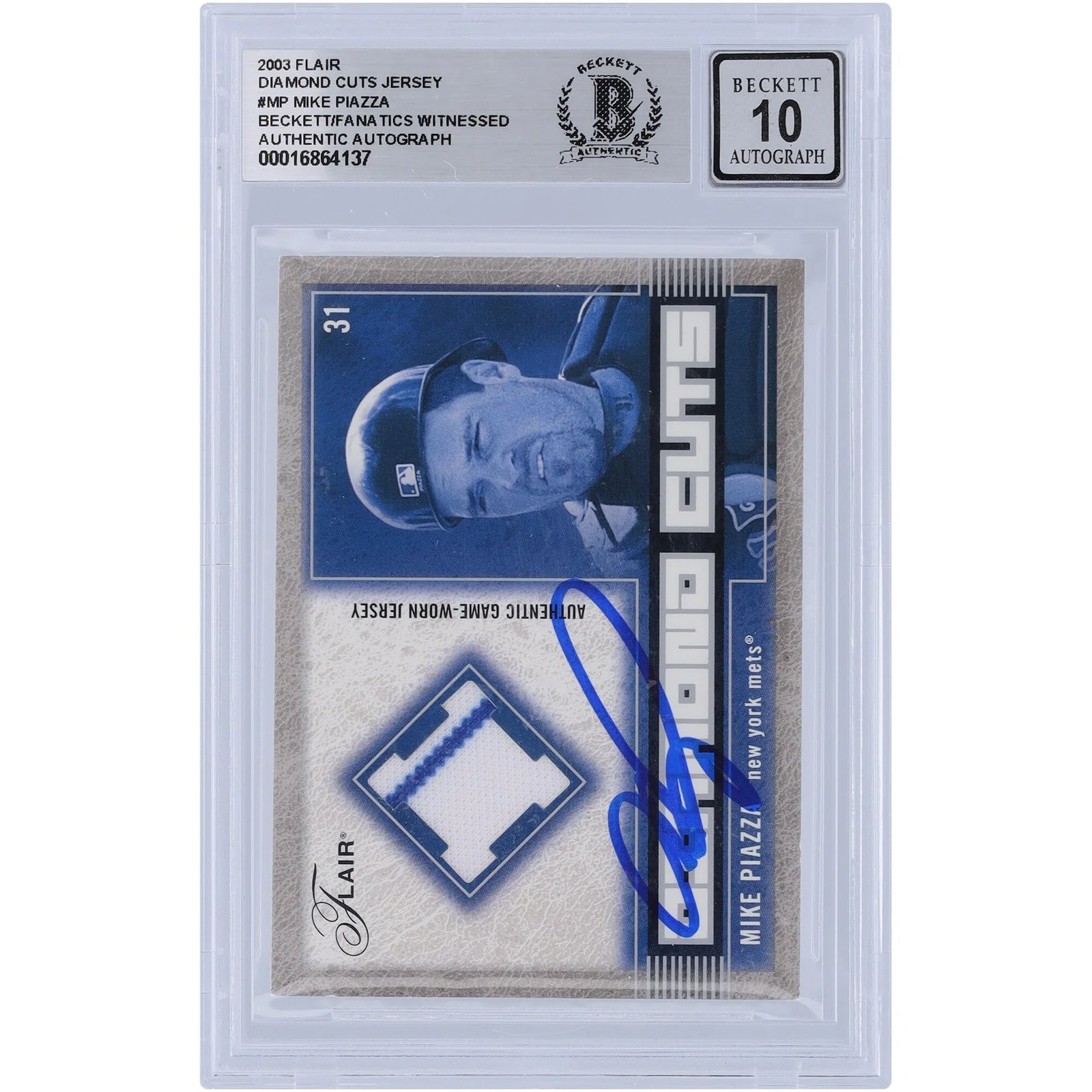 Mike Piazza Signed 2003 Fleer Flair Diamond Cuts Relic Card | Beckett Grade 10