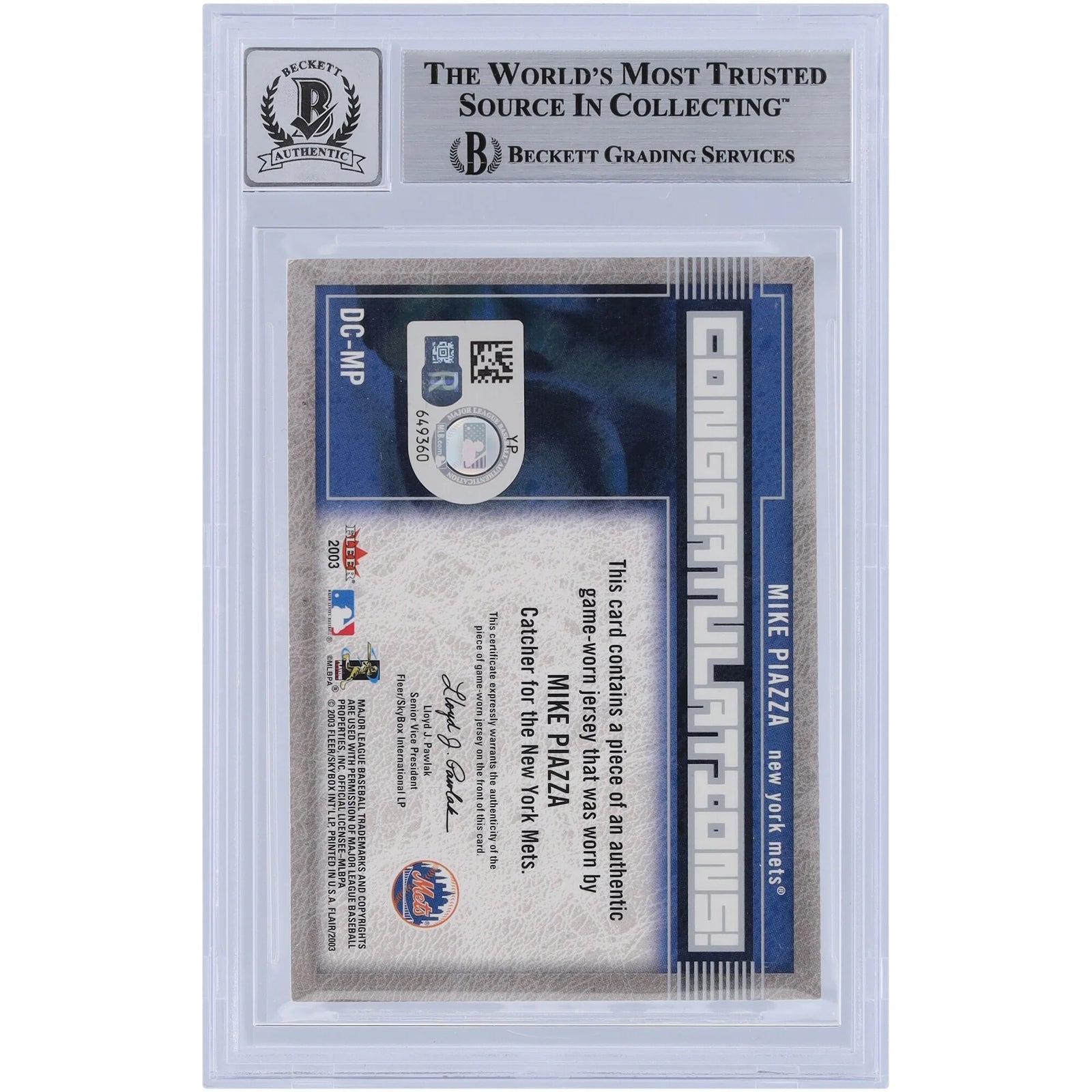 Mike Piazza Signed 2003 Fleer Flair Diamond Cuts Relic Card | Beckett Grade 10