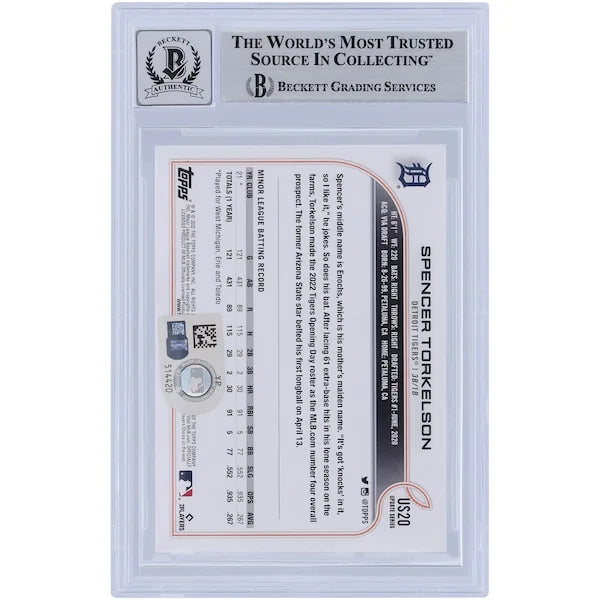 Spencer Torkelson Signed 2022 Topps Update #US20 Rookie Card | Graded 10