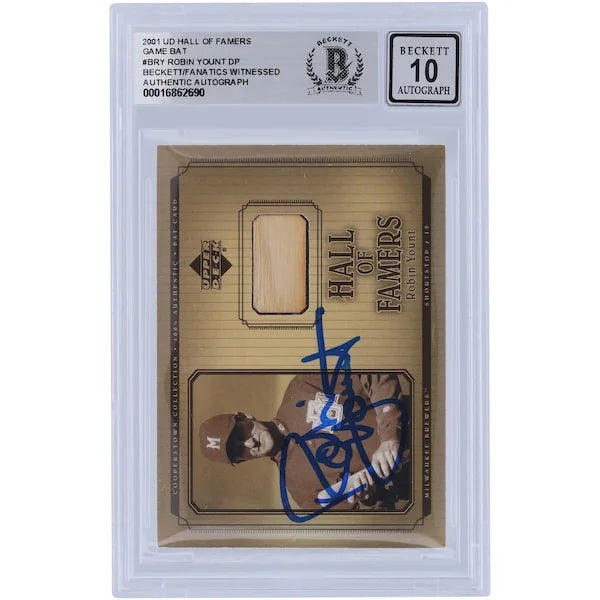 Robin Yount Signed 2001 Upper Deck Hall of Famers Game Bat Relic Card | Beckett 10