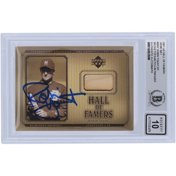 Robin Yount Signed 2001 Upper Deck Hall of Famers Game Bat Relic Card | Beckett 10