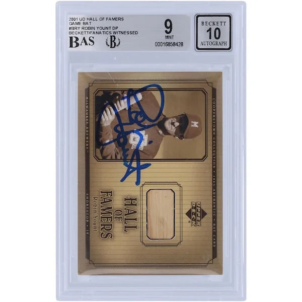 Robin Yount Signed 2001 Upper Deck Hall of Famers Game Bat Relic Card | Beckett Grade 9