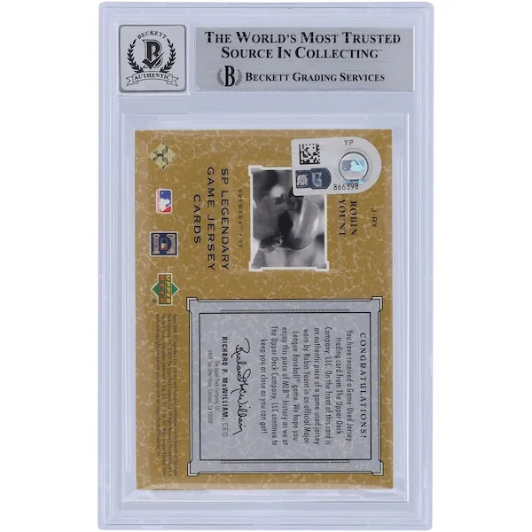 Robin Yount Signed 2001 Upper Deck SP Legendary Cuts Jersey Relic Card | Beckett Graded 10