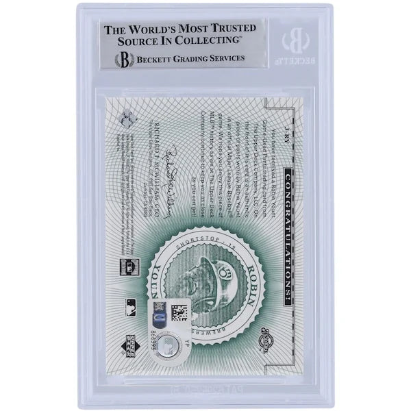 Robin Yount Milwaukee Brewers Autographed 2002 Upper Deck Sweet Spot Classic Game Jersey Relic #J-RY Beckett Fanatics Witnessed Authenticated Card - F2