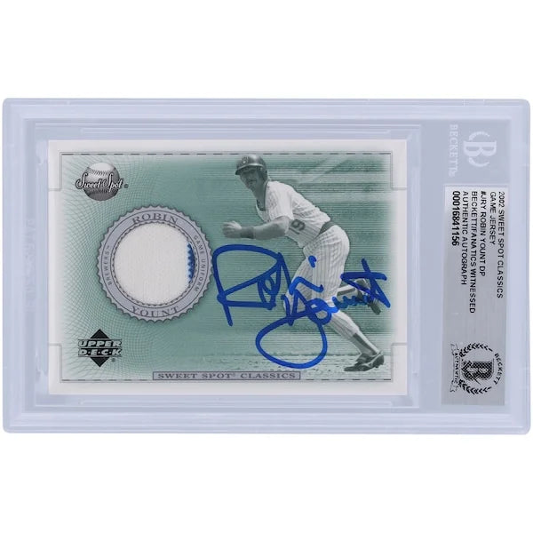 Robin Yount Milwaukee Brewers Autographed 2002 Upper Deck Sweet Spot Classic Game Jersey Relic #J-RY Beckett Fanatics Witnessed Authenticated Card - F2