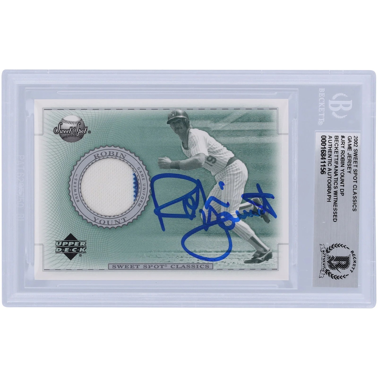 Robin Yount Milwaukee Brewers Autographed 2002 Upper Deck Sweet Spot Classic Game Jersey Relic #J-RY Beckett Fanatics Witnessed Authenticated Card - F2
