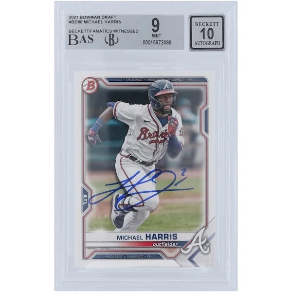 Michael Harris II Signed 2021 Bowman Draft #BD-86 | Beckett Graded 9