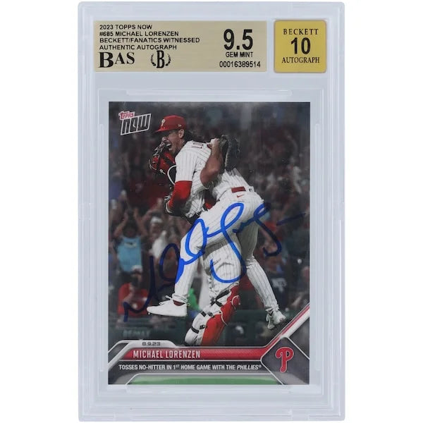Michael Lorenzen Signed 2023 Topps Now No-Hitter #685 Card | Graded 9.5