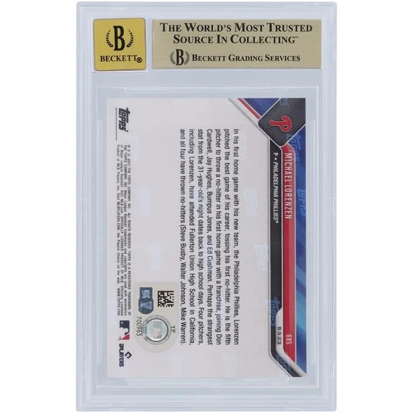 Michael Lorenzen Signed 2023 Topps Now No-Hitter #685 Card | Graded 9.5