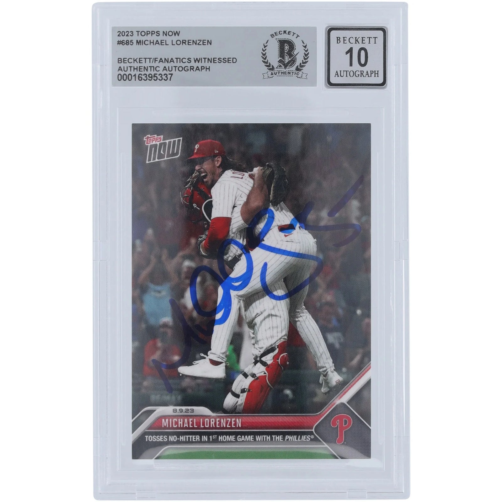 Michael Lorenzen Signed 2023 Topps Now No-Hitter Card #685 | Graded 10