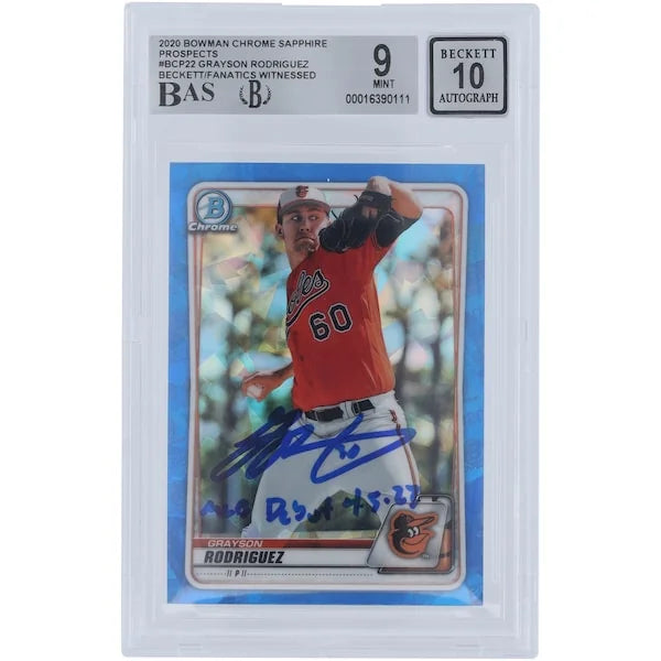 Grayson Rodriguez Signed 2020 Bowman Chrome Prospects Sapphire Card | MLB Debut Inscriptio