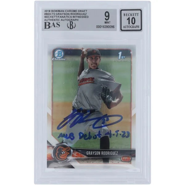 Grayson Rodriguez Signed 2018 Bowman Draft Chrome #BDC-73 | MLB Debut Inscription