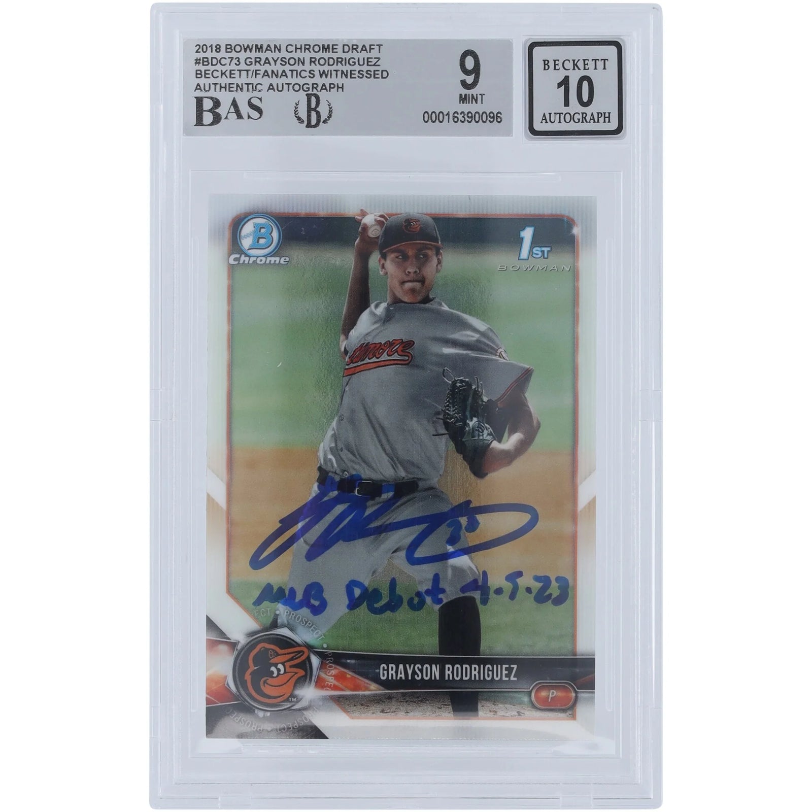 Grayson Rodriguez Signed 2018 Bowman Draft Chrome #BDC-73 | MLB Debut Inscription