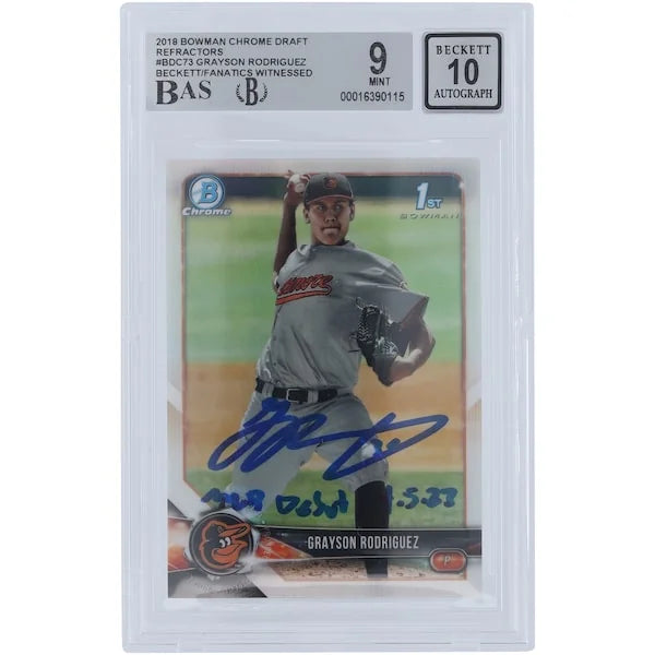 Grayson Rodriguez Signed 2018 Bowman Draft Chrome Refractors Card | MLB Debut Inscription