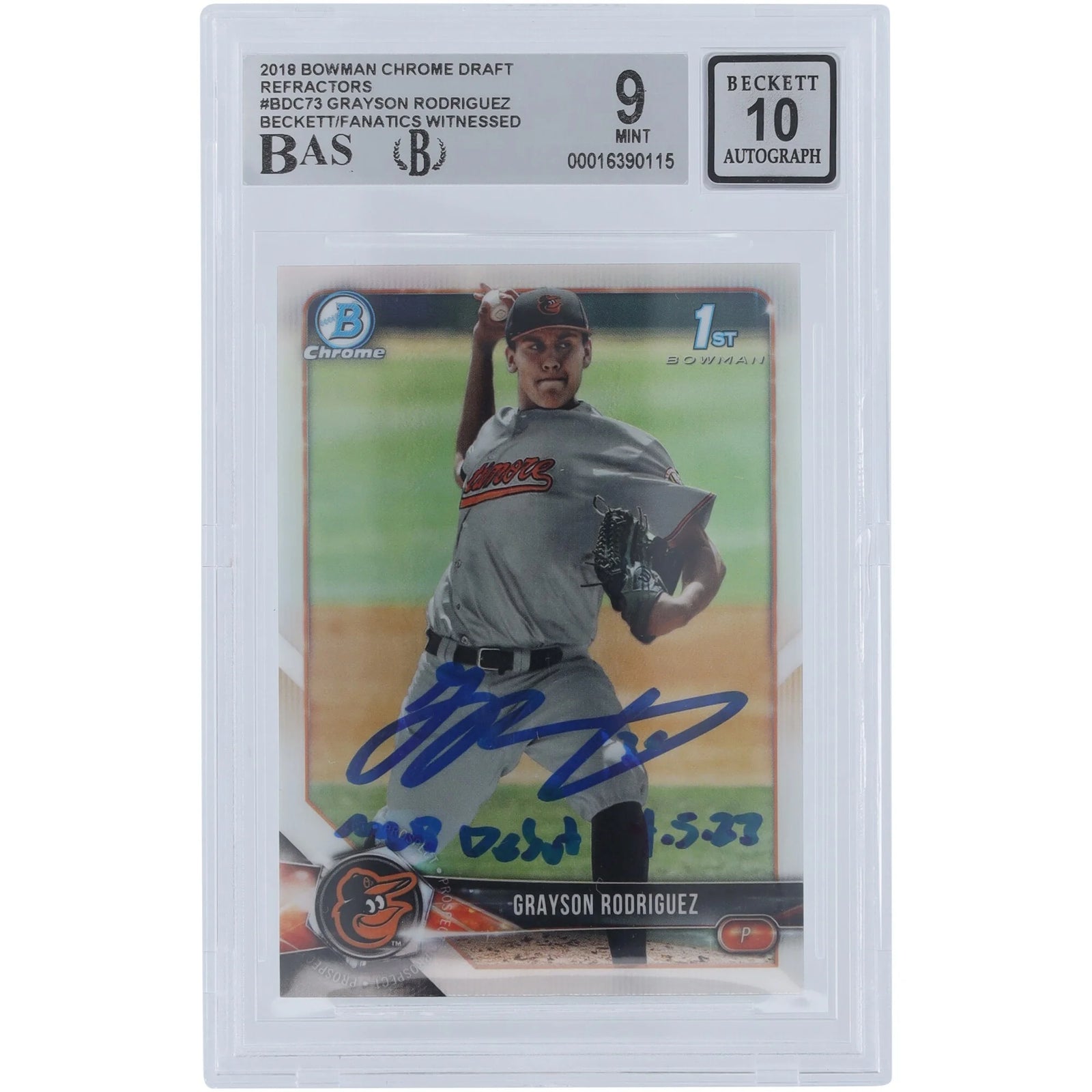 Grayson Rodriguez Signed 2018 Bowman Draft Chrome Refractors Card | MLB Debut Inscription