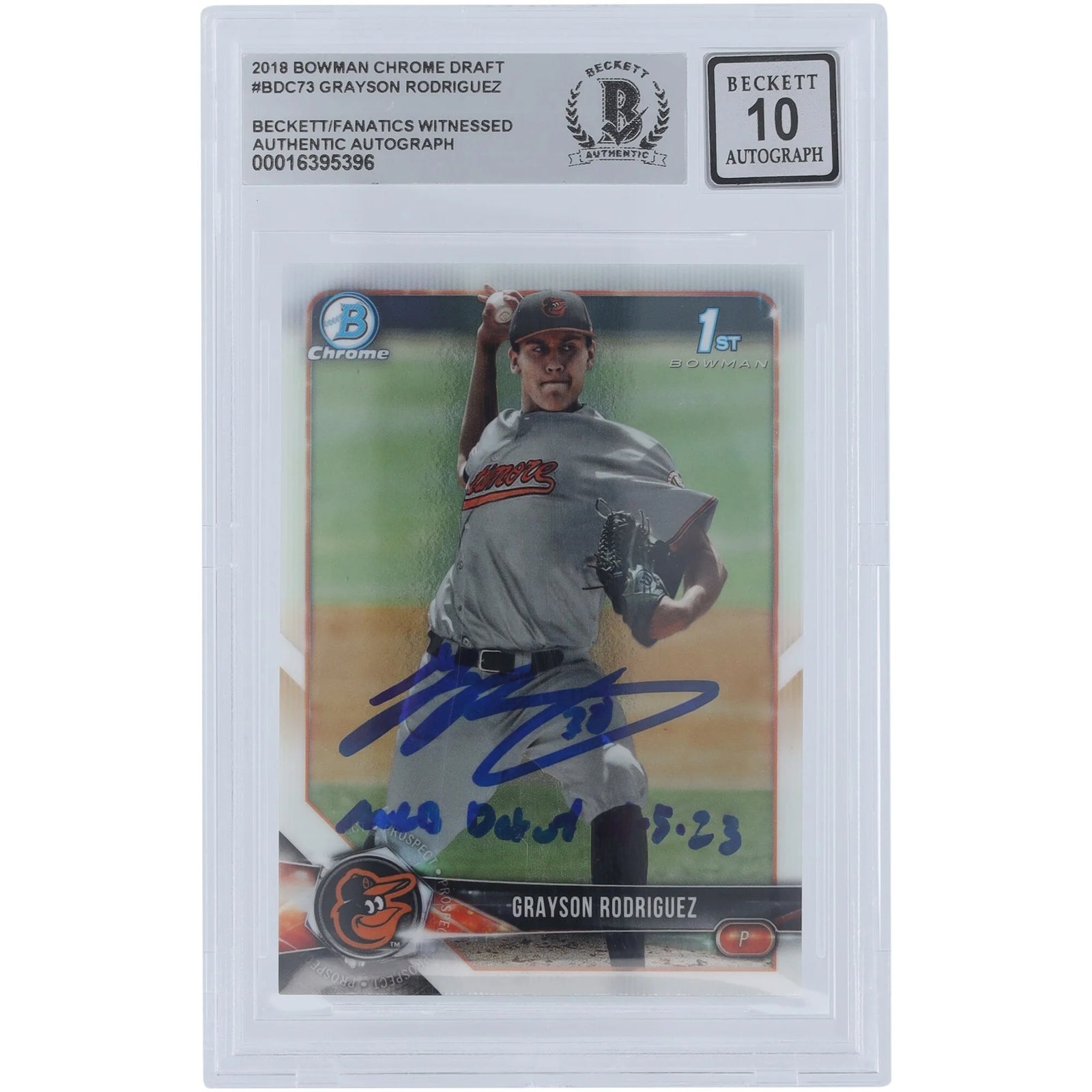 Grayson Rodriguez Signed 2018 Bowman Draft Chrome #BDC-73 | MLB Debut Inscription