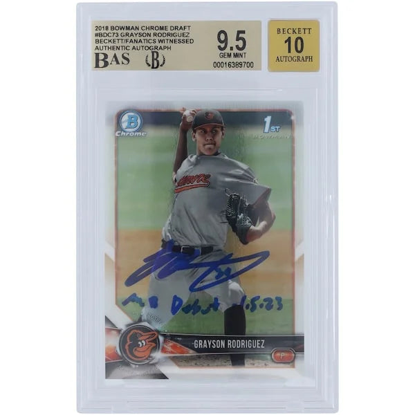 Grayson Rodriguez Signed 2018 Bowman Draft Chrome #BDC-73 | MLB Debut Inscription
