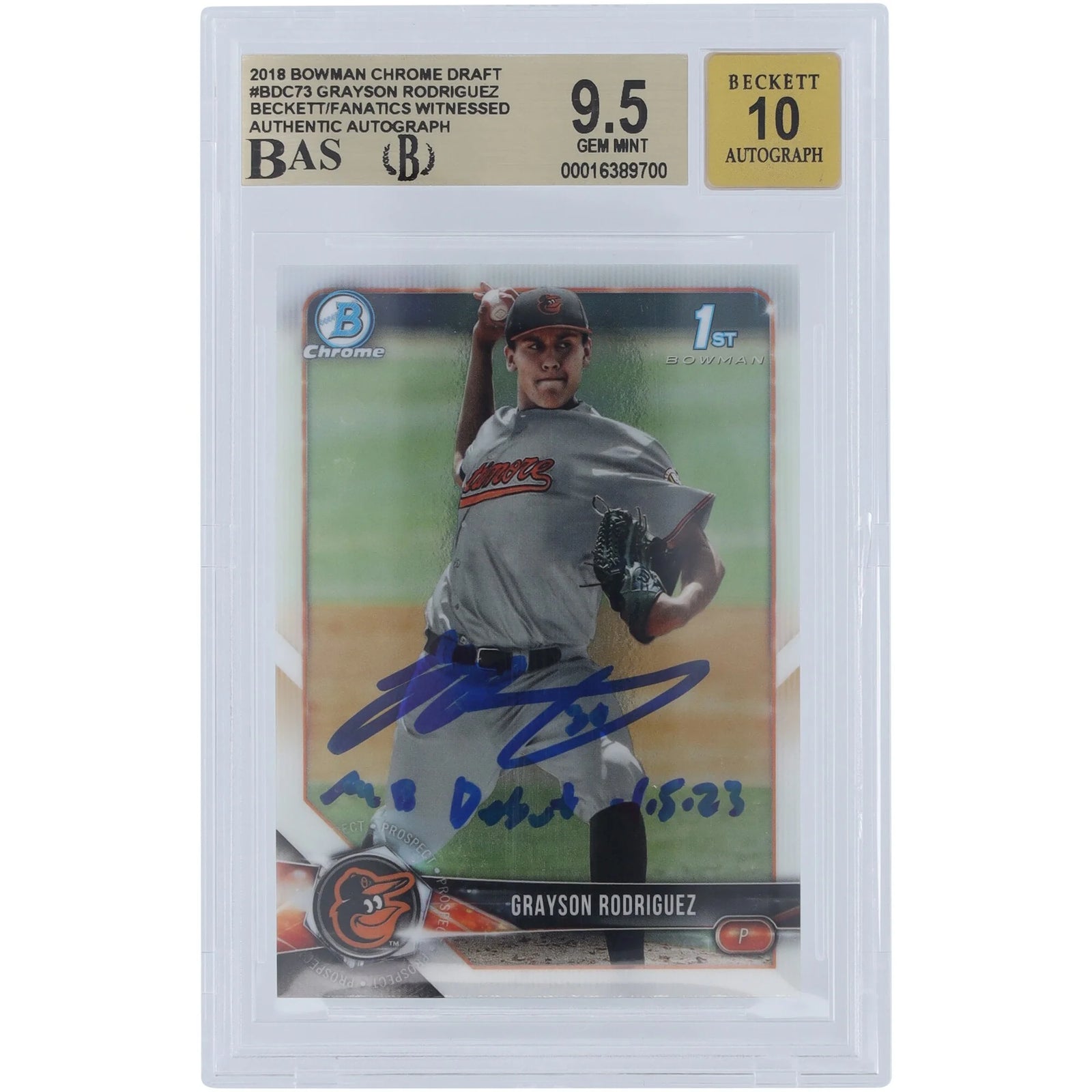 Grayson Rodriguez Signed 2018 Bowman Draft Chrome #BDC-73 | MLB Debut Inscription