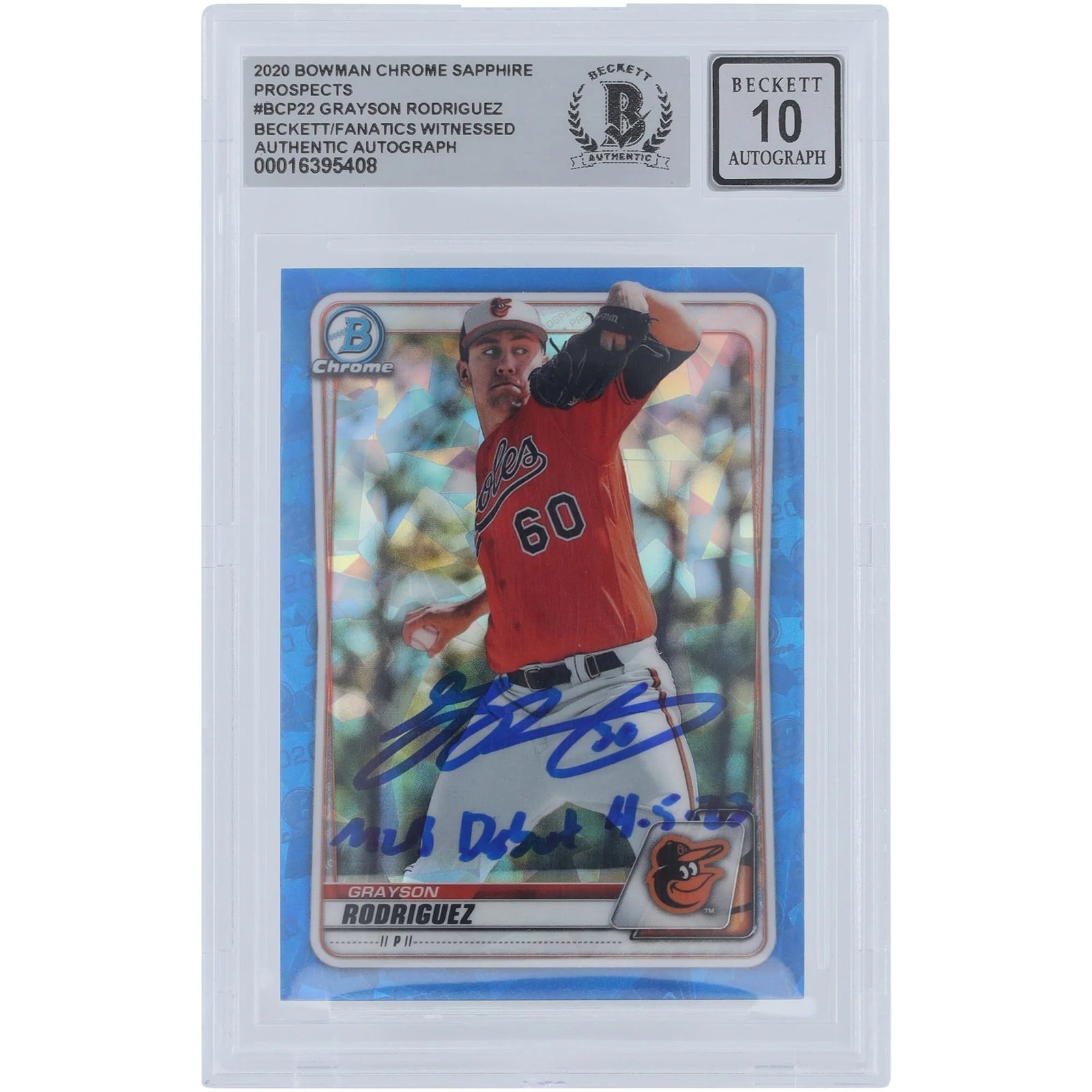 Grayson Rodriguez Signed 2020 Bowman Chrome Prospects Sapphire Card | MLB Debut Inscriptio