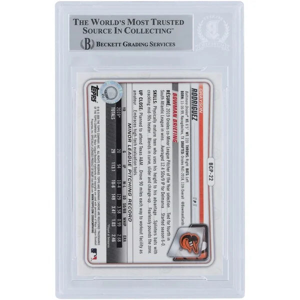 Grayson Rodriguez Baltimore Orioles Autographed 2020 Bowman Chrome Prospects Sapphire #BCP-22 Beckett Fanatics Witnessed Authenticated Card with "MLB Debut 4-5-23" Inscription - F3