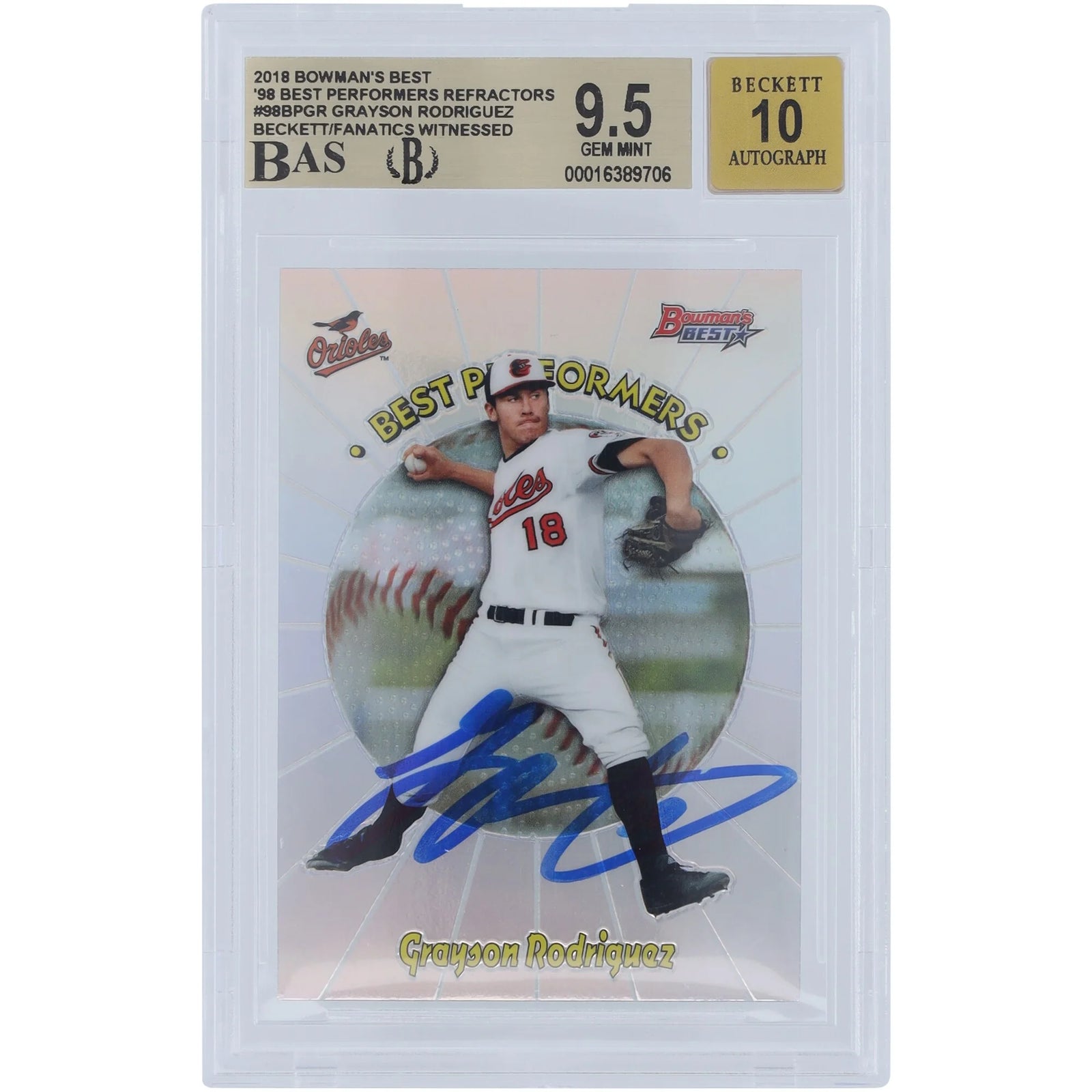 Grayson Rodriguez Signed 2018 Bowman's Best Refractor | Beckett 9.5