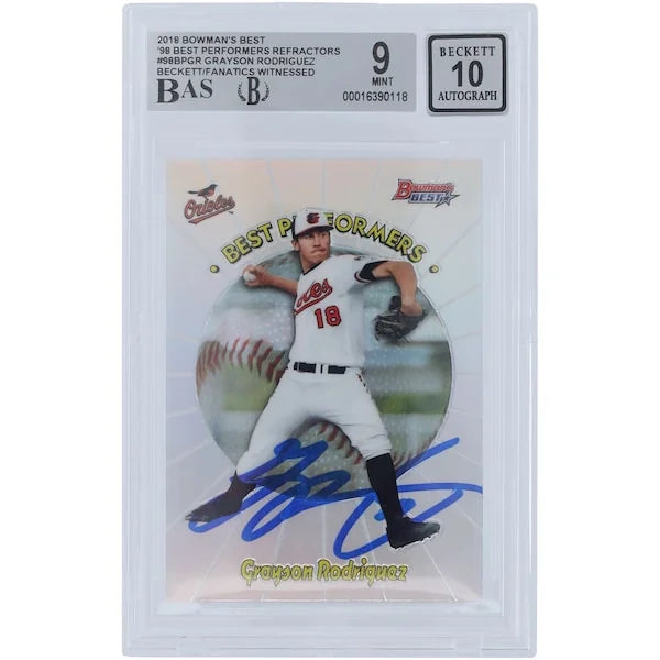 Grayson Rodriguez Signed 2018 Bowman's Best #98BP-GR Card | Beckett Graded 9