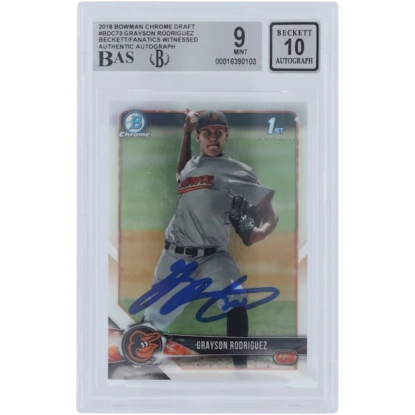 Grayson Rodriguez Signed 2018 Bowman Draft Chrome #BDC-73 | Beckett Authenticated