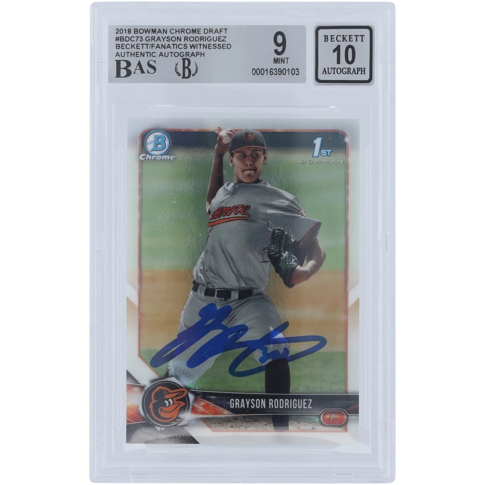 Grayson Rodriguez Signed 2018 Bowman Draft Chrome #BDC-73 | Beckett Authenticated