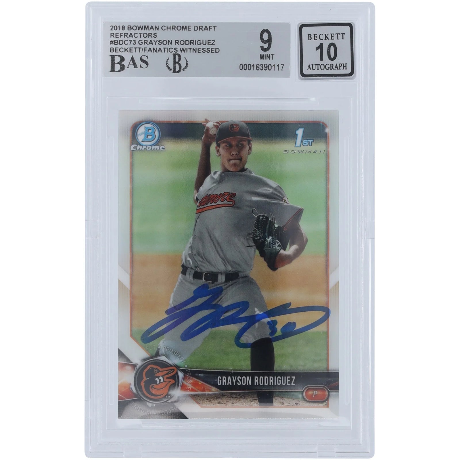 Grayson Rodriguez Signed 2018 Bowman Draft Chrome Refractor #BDC-73 | Beckett Authenticate