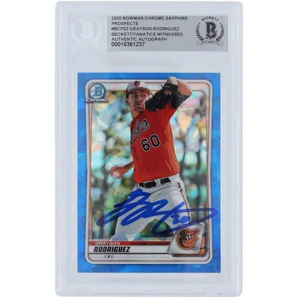 Grayson Rodriguez Baltimore Orioles Autographed 2020 Bowman Chrome Prospects Sapphire #BCP-22 Beckett Fanatics Witnessed Authenticated Card - F3