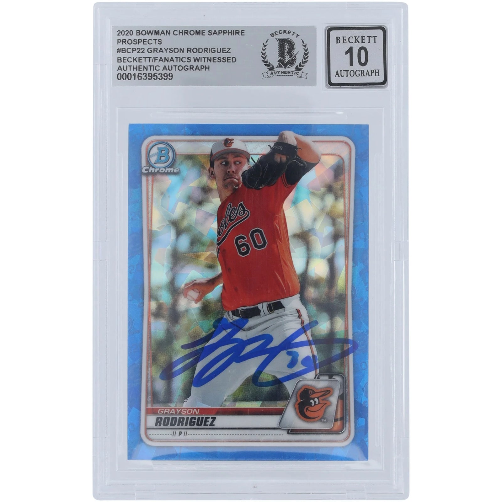 Grayson Rodriguez Signed 2020 Bowman Chrome Prospects Sapphire #BCP-22 | Beckett Authentic