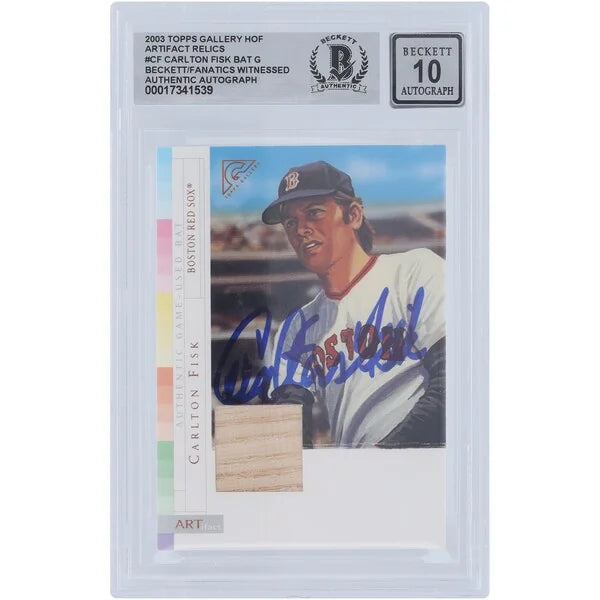 Carlton Fisk Signed 2003 Topps Gallery Artifacts Bat Relic Card | Beckett 10