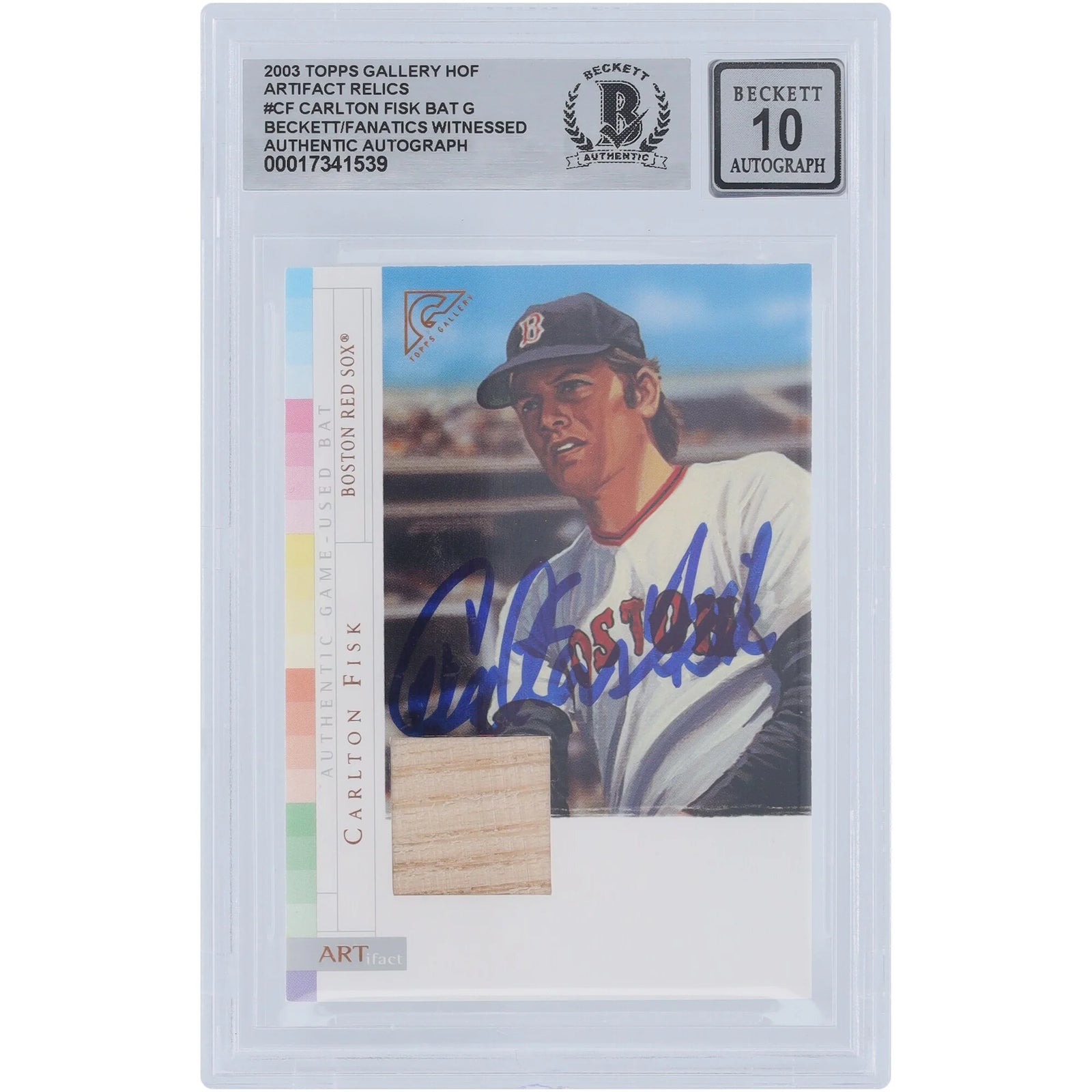 Carlton Fisk Signed 2003 Topps Gallery Artifacts Bat Relic Card | Beckett 10
