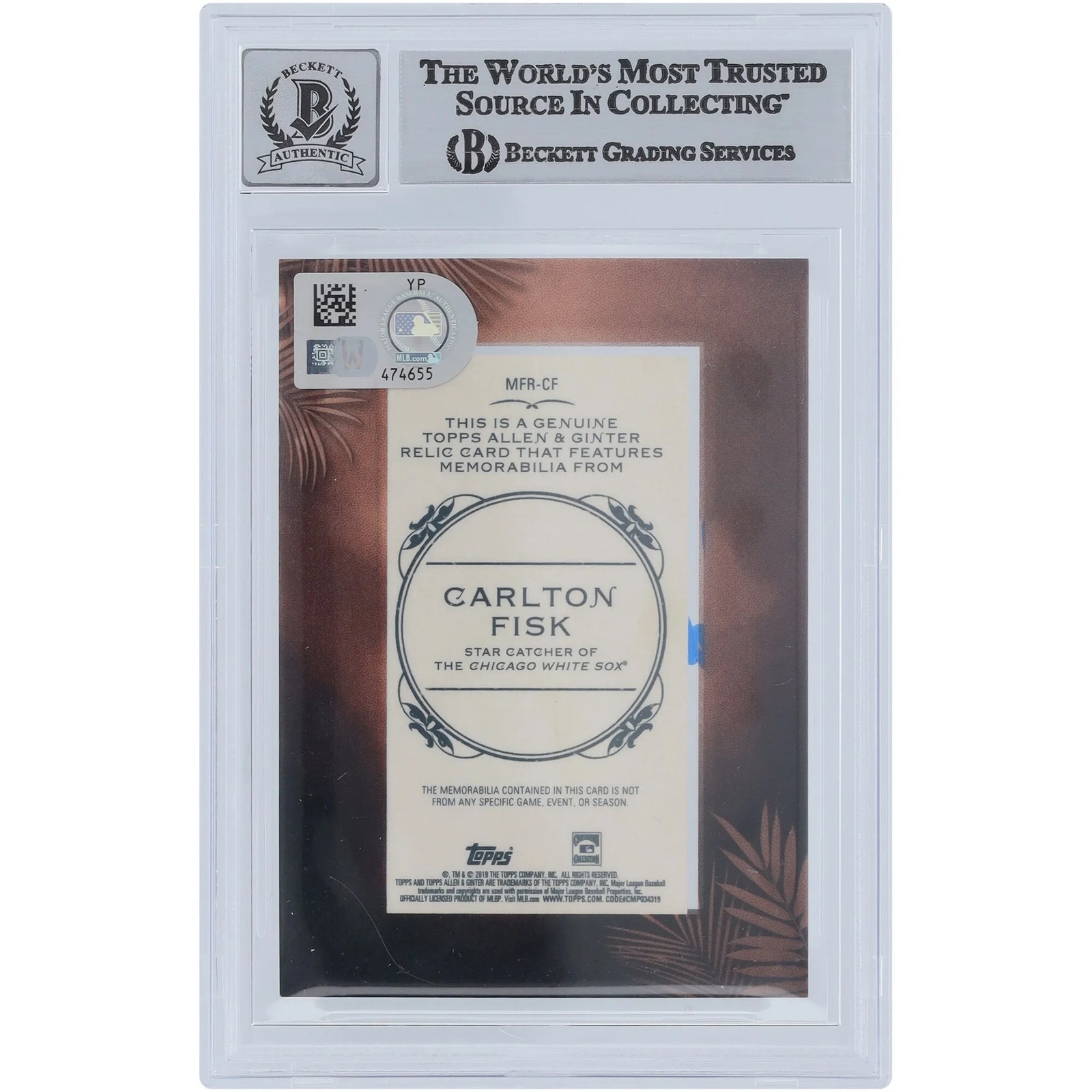 Carlton Fisk Signed 2019 Topps Allen & Ginter Mini Card | Beckett Authenticated 9/10
