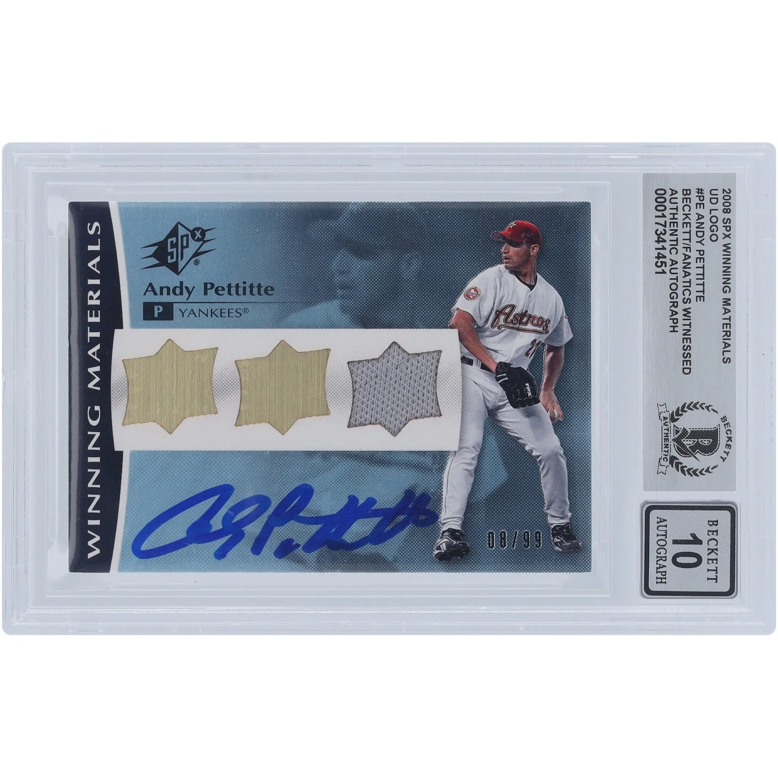 Andy Pettitte Signed 2008 Upper Deck SPx Jersey Relic Card | Graded 10