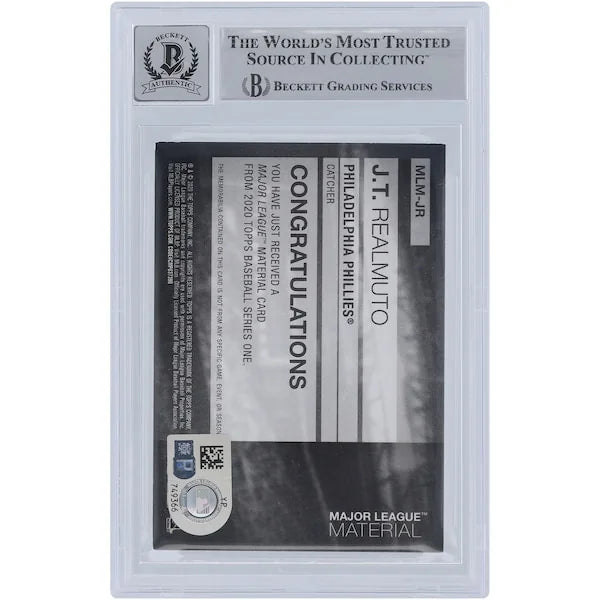 J.T. Realmuto Signed 2020 Topps Major League Materials Bat Relic Card | Graded 10