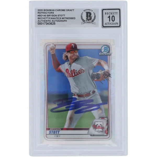 Bryson Stott Signed 2020 Bowman Chrome Draft Refractor #BD-140 | BGS 10